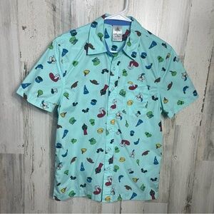 Disney Character Hats Button Down shirt Size M 2010 Hasbro Pixar Vacation Cotton
